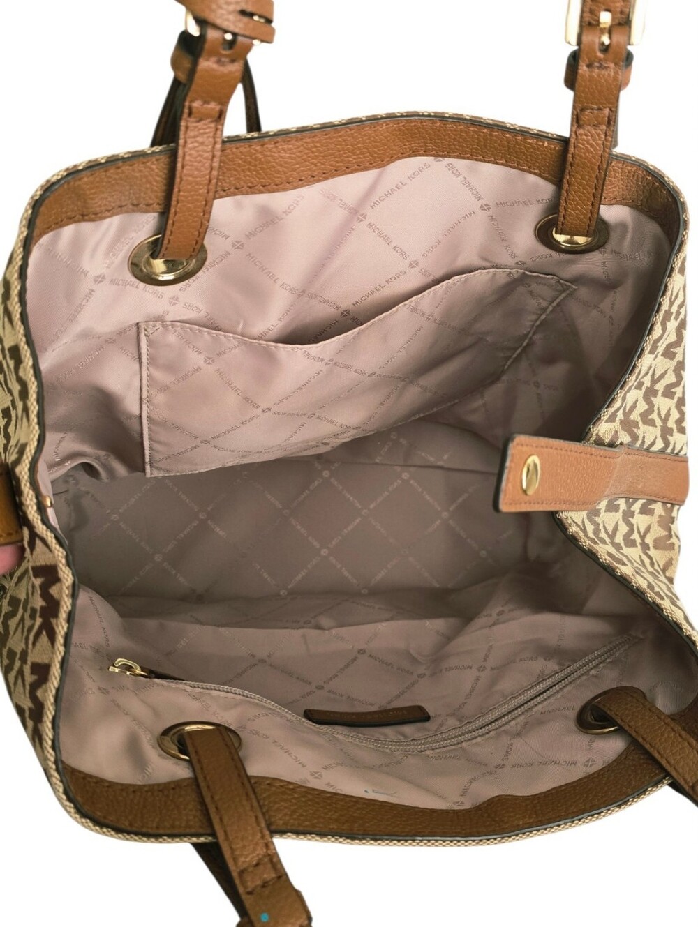 Michael Kors MK Signature Jacquard Brown Large Tote Shoulder Bag - Picture 6 of 7